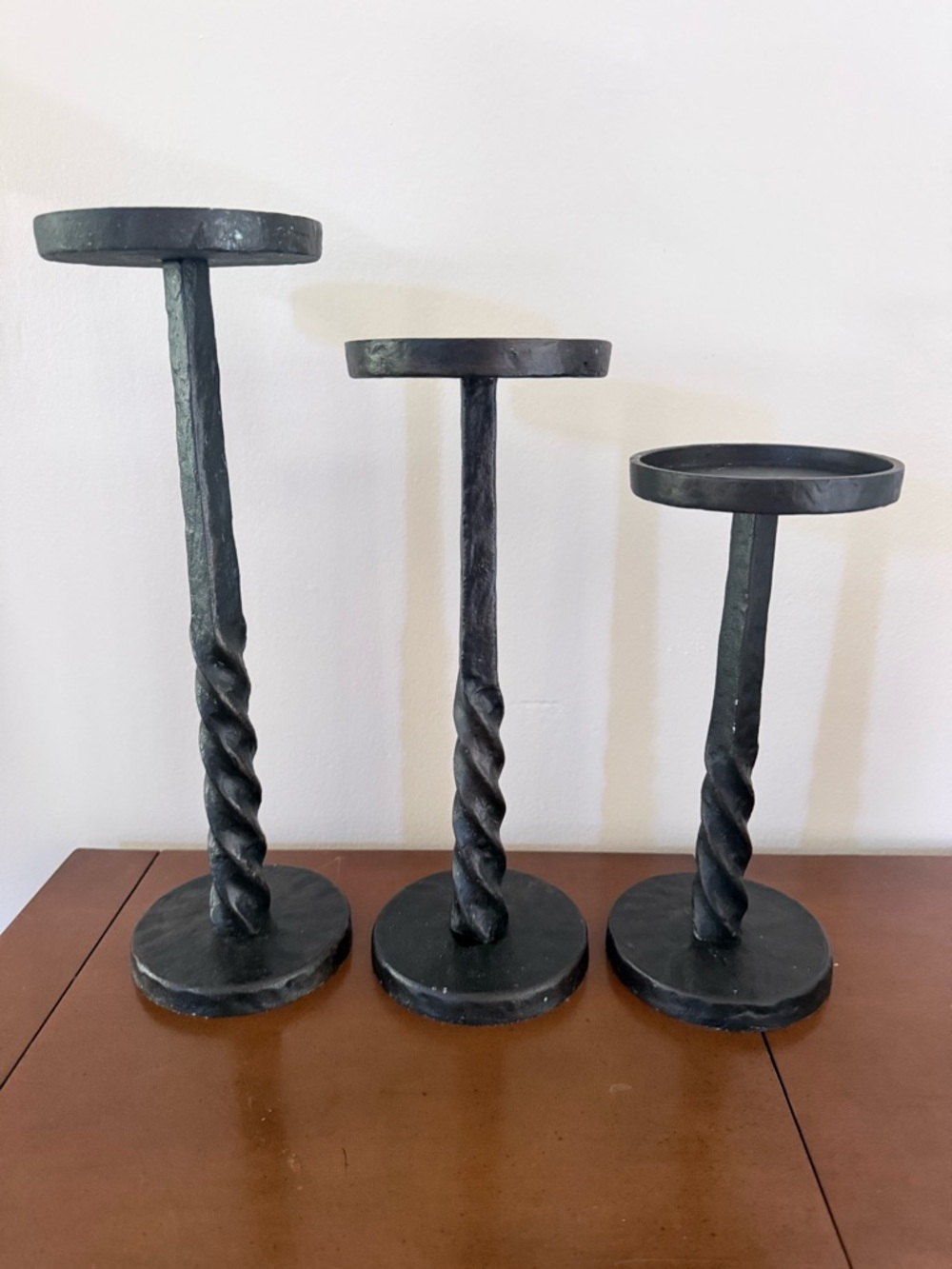 Pottery Barn Easton Hammered Black Forged-Iron Candle Holders 10” 12” 14” Set